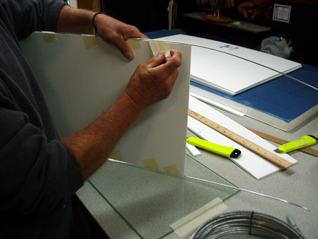Foam core panels - taping wire into edges for strength and flexibility.
