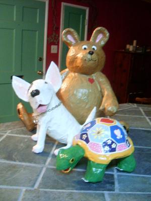"Teddy Bear, Bull Terrier and Turtle" by Diane Sarracino