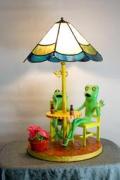 Two Frogs at Sidewalk Cafe Lamp by Christina Colwell