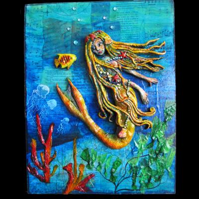"Mermaid on Mixed Media Background" by Christina Colwell