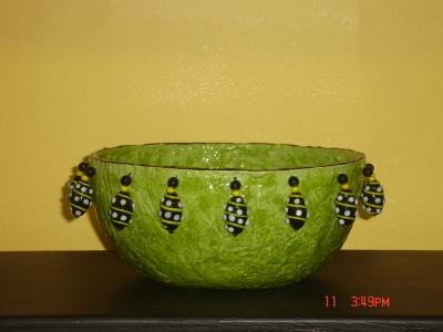 "chartreuse beaded bowl" by Andrea Charendoff