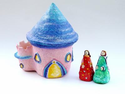 "Pink & Purple Castle (treasure box) with Prince & Princess Figurines" by Anat Bar Am