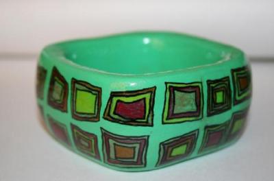 "Bangle - Green with Blocks" by Marzanne Meyer