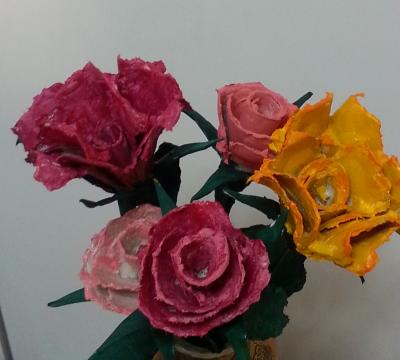 "Roses made of egg cartons" by Geula Harari