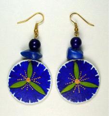 "hand painted papier mache earrings with lapis lazuli" by Evangeline Duplessis