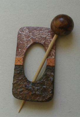 "shawl pin.Recycled card and papier mache" by Evangeline Duplessis