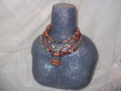 "Paper beaded necklaces" by Catherine Kirkwood