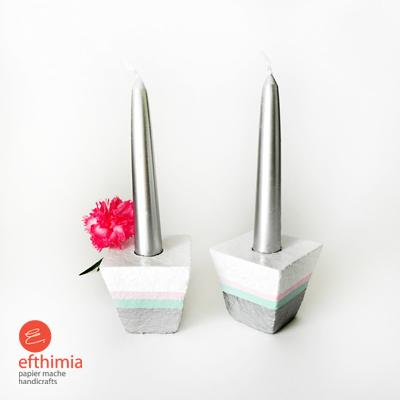 "Papier mache candle holders trapezoid" by Efthimia Kotsanelou
